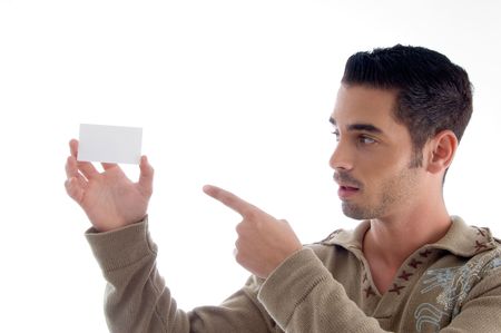 handsome businessman showing his business card with white backgroundの写真素材