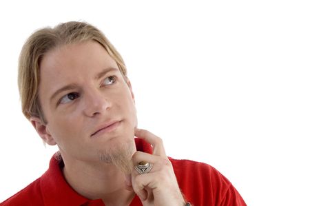 handsome male in thinking pose on an isolated white background