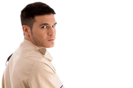 portrait of military male on an isolated backgroundの写真素材