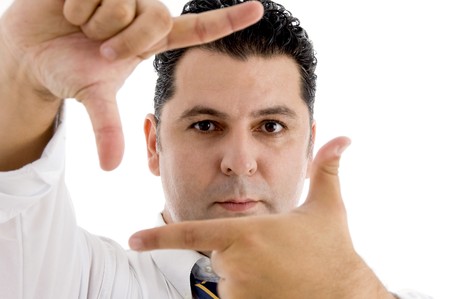 close up pose of american man making frame with fingers