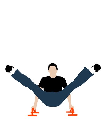 fitnessman posing help of push-ups on isolated background