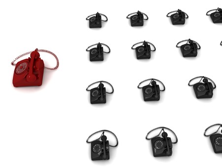 front view of isolated 3D rendered landline phone setsの写真素材