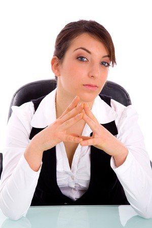 front view of young female lawyer against white backgroundの写真素材
