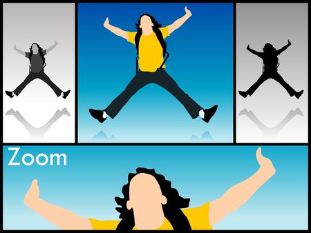 young man jumping high on isolated white backgroundの写真素材