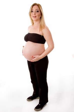 full body of standing pregnant woman with white backgroundの写真素材