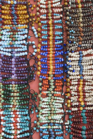 Close-up of a beaded curtain, Nepalの写真素材