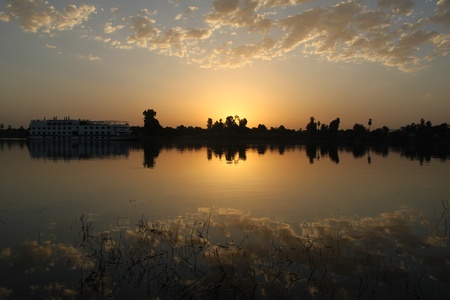 Sunset over the river Nile, beautiful cloudsの写真素材