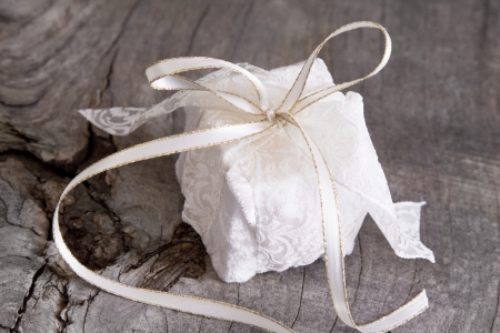Close up of present box on wooden backgroundの写真素材