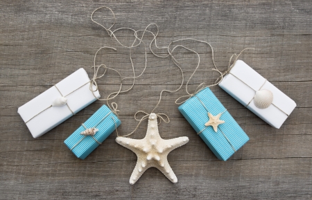 Presents decorated with shellsの写真素材