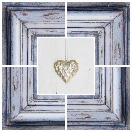 Handmade heart shape and wooden frame の写真素材
