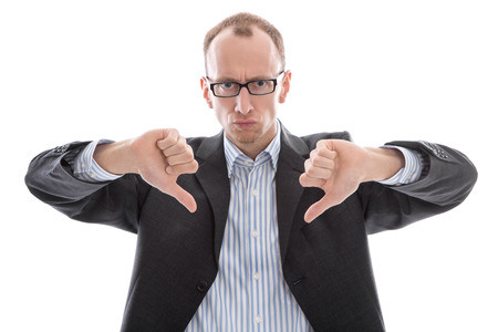 Businessman overworked with red clock isolated on white backgroundの写真素材