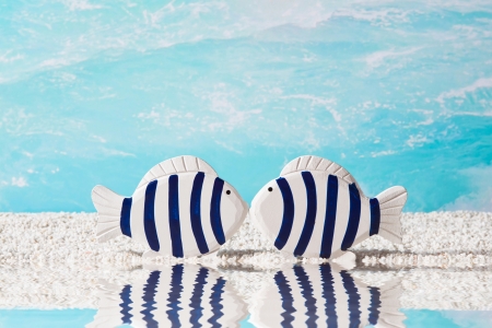  Love couple - two blue fish at sea. Nautical decorationsの写真素材