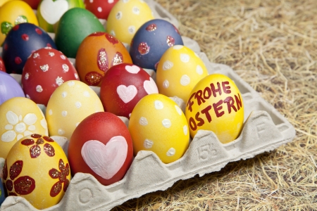 Colorful eggs prepared for Easter for greeting card.