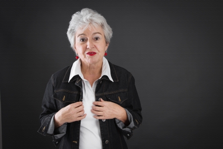 Portrait of desperate elderly woman with gray hairの写真素材