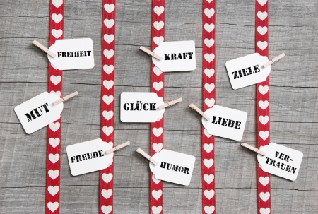 Greeting card with red hearts for valentines day or birthday with loveley wordsの写真素材