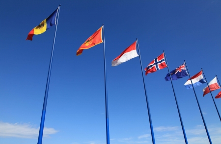 sky background with international flags
