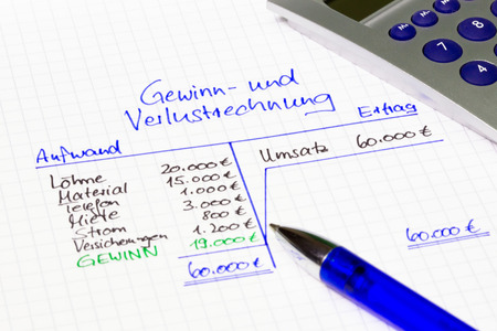 German balance sheet: revenues and outgoings - financial conceptの写真素材