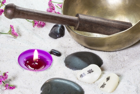 Spa arrangement with a singing bowlの写真素材