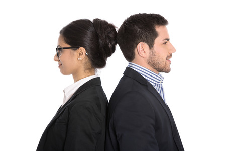 Equality rights: businessman and businesswoman with the same qualification for a job.の写真素材