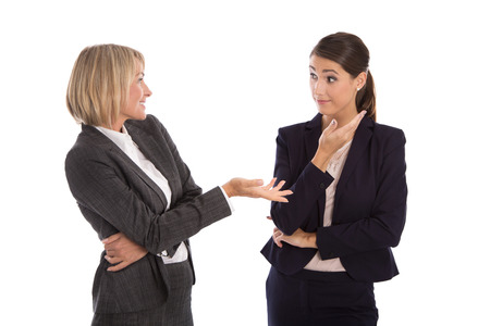 Two isolated business woman talking together. Two isolated business woman talking together.