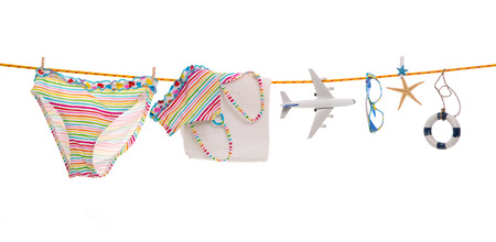 Summer voyage. Traveling with plane or boat. Different isolated objects for holidays on the sea.の写真素材