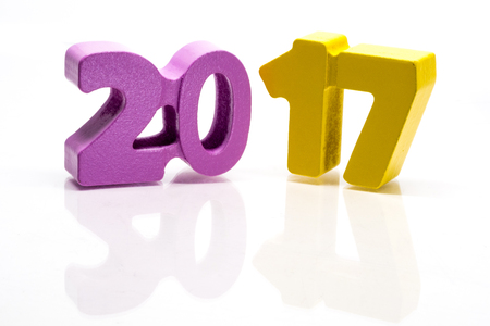 Happy New Year 2017. Block of numbers on white background, seamless with reflection