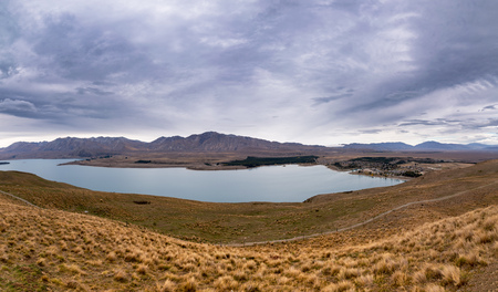Lake Tekapo Panorama High Angle Viewの写真素材
