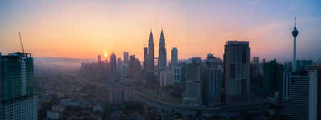 Aerial Photo - Kuala Lumpur city at sunrise, Selective Focus and Tilt Shift effectのeditorial素材