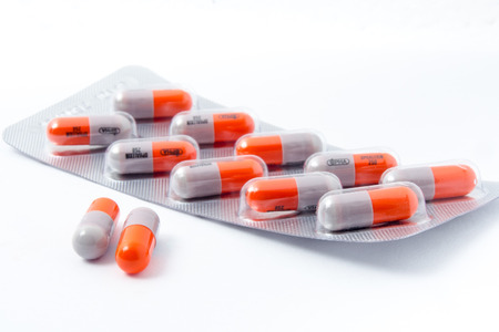 Colorful pills on a white background.の写真素材