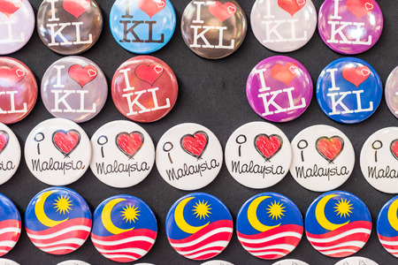 Malaysia, 2017 - Fridge magnet with "I Love KL" written on it at a souvenir shop in the Central Market. Tourists comes from all over the world to buy souvenirs here.のeditorial素材