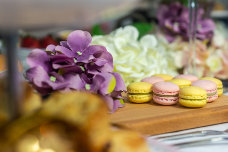 Macarons on Dessert Tableの写真素材