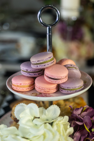Macarons on Dessert Tableの写真素材