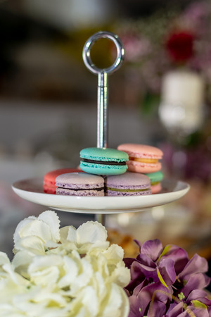 Macarons on Dessert Tableの写真素材