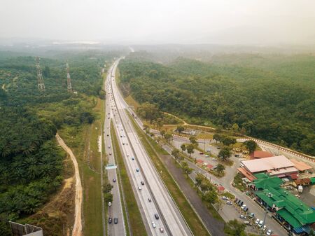 Aerial View - Highway, Motorway and Palm Oil Plantation