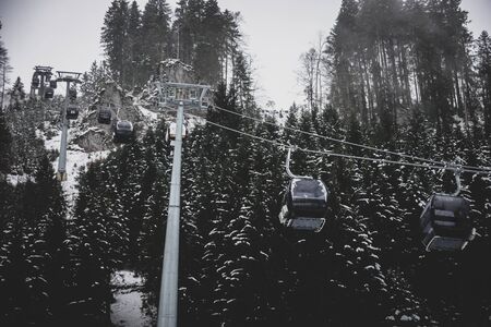 Snow Blizzard and Cable Cars up to Mount Titlis.の写真素材