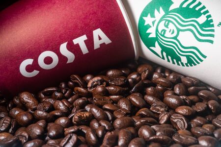 Kuala Lumpur, Circa 2020 - Starbucks vs Costa Coffee, two giants in the coffee industry. In 2019,...