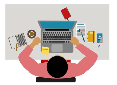 Working from home concept. Freelance working on laptop. Top View.のイラスト素材