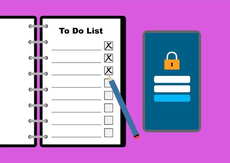 To Do List in a notebook with smartphone on a table.のイラスト素材
