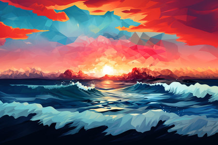 Beautiful sunset over the sea. Vector illustration for your design.の素材