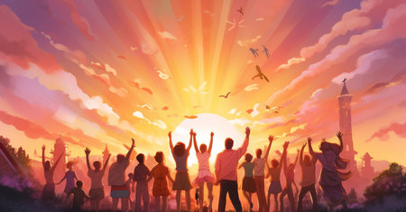 Diverse People Enjoying Summer Holidays in the City Togetherness Conceptの素材