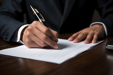 Businessman signing a contract, close-up. Business concept.の素材