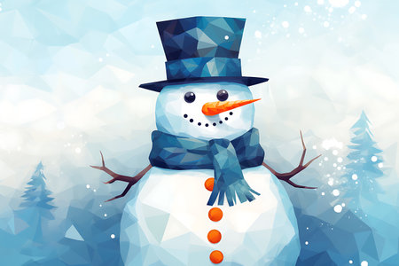 Snowman in the snow. Digital Polygon Illustration.の素材