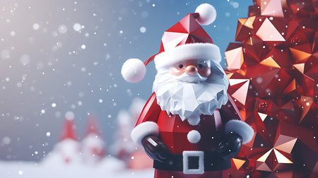 Santa Claus in the snow. 3D Polygon Illustrationの素材