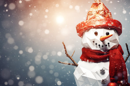 Snowman in the snow. Digital Polygon Illustration.の素材