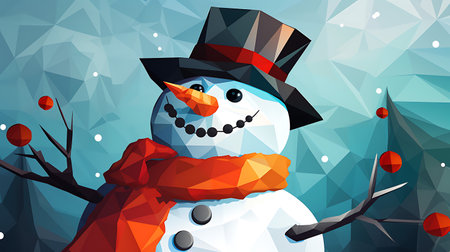 Snowman in the snow. Digital Polygon Illustration.の素材