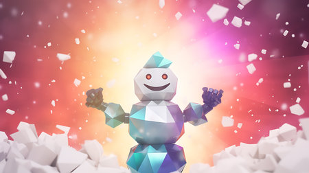 Robot Snowman in the snow. 3D Illustrationの素材