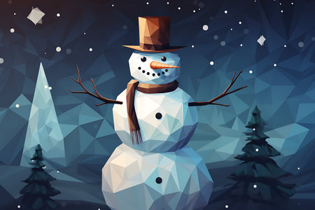 Snowman in the snow. Digital Polygon Illustration.の素材