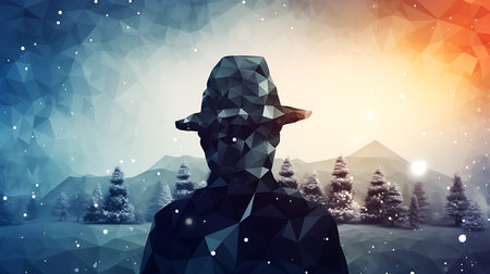 Snowman in the snow. Digital Polygon Illustration.の素材