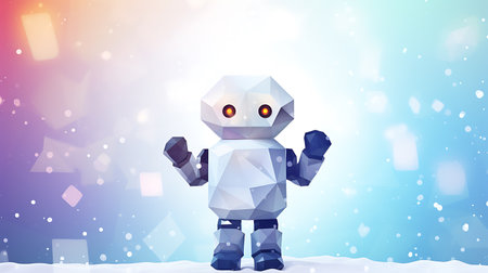 Robot Snowman in the snow. 3D Illustrationの素材