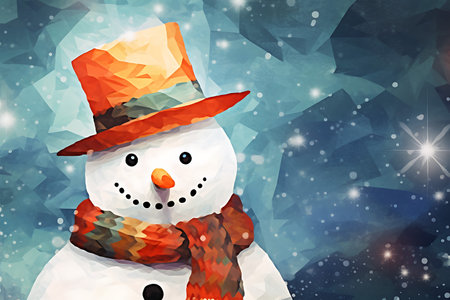 Snowman in the snow. Digital Polygon Illustration.の素材